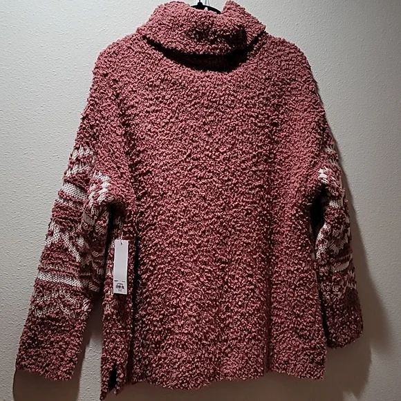 SONOMA XXL Mauve Cowlneck Long Sleeve Fair Isle Sherpa Comfy Cozy Sweater Top - Picture 2 of 13